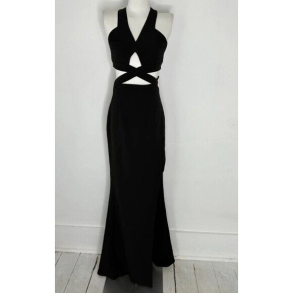 Fame & Partners Sleeveless Maxi Bridesmaid Dress Teal Blue Size 4 deep leg slit - Picture 2 of 9